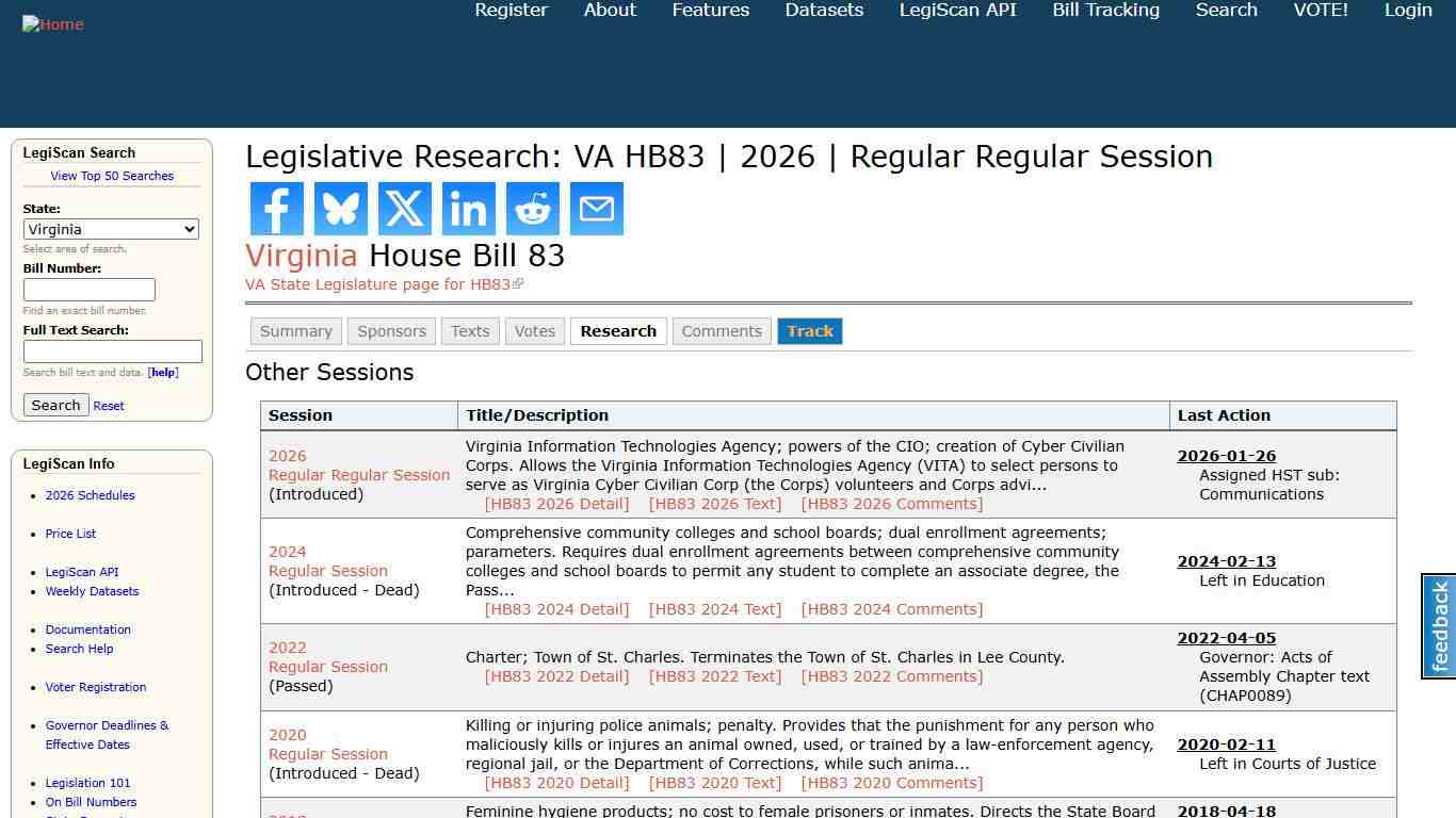 Legislative Research: VA HB83 2026 Regular Regular Session LegiScan